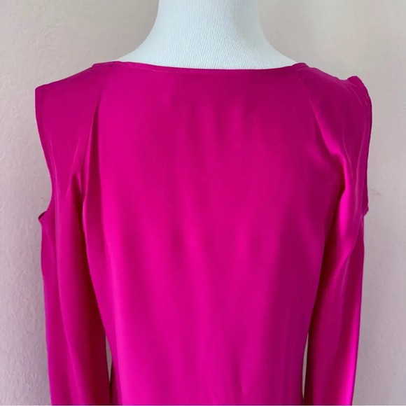 Amanda Uprichard Hot Pink 100% Silk Cold Shoulder Long Sleeve Dress Small - Picture 8 of 13